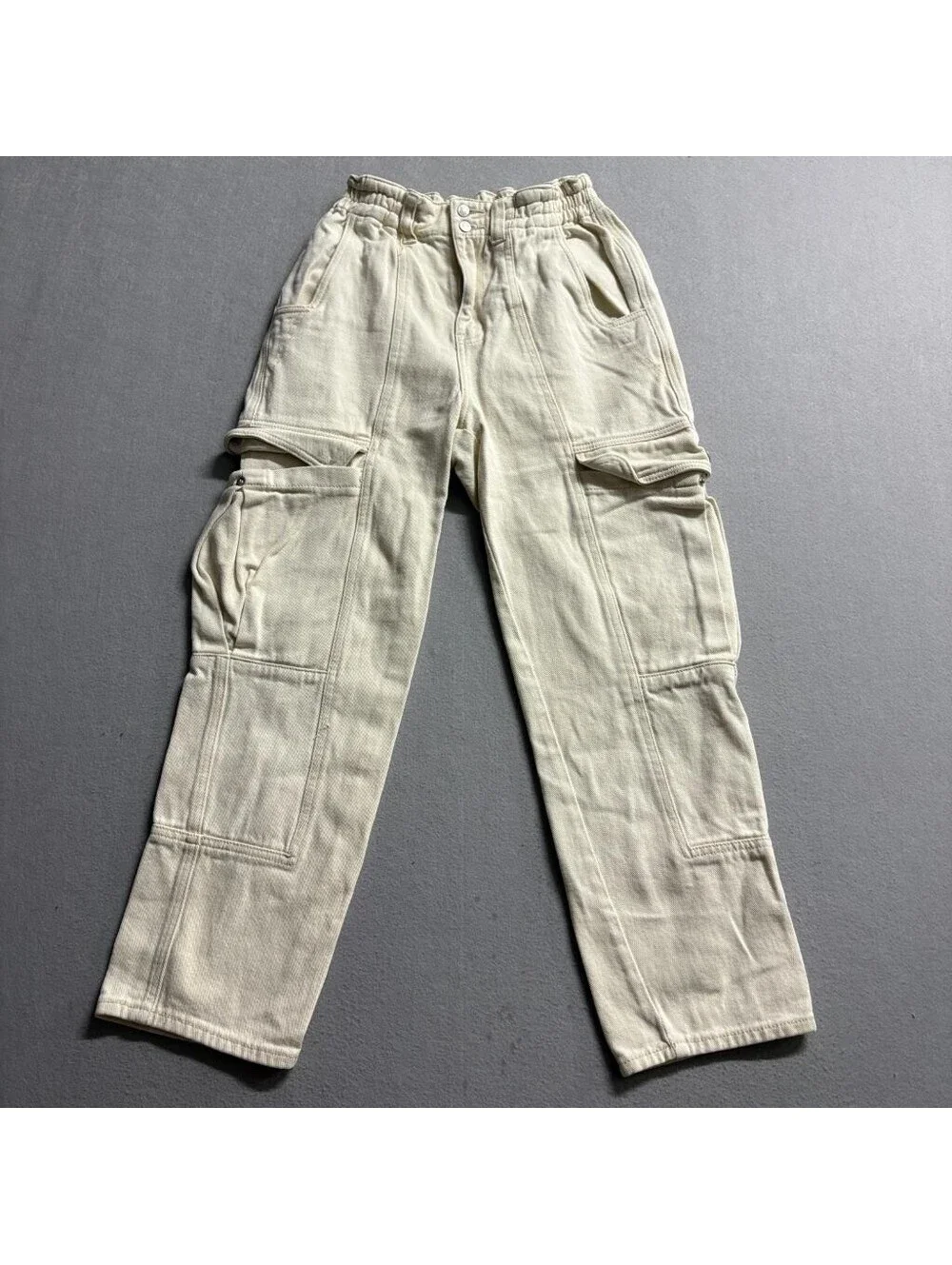 Simple Society Cargo Pants Womens 3/26 Ivory Cream Cotton High Rise Utility